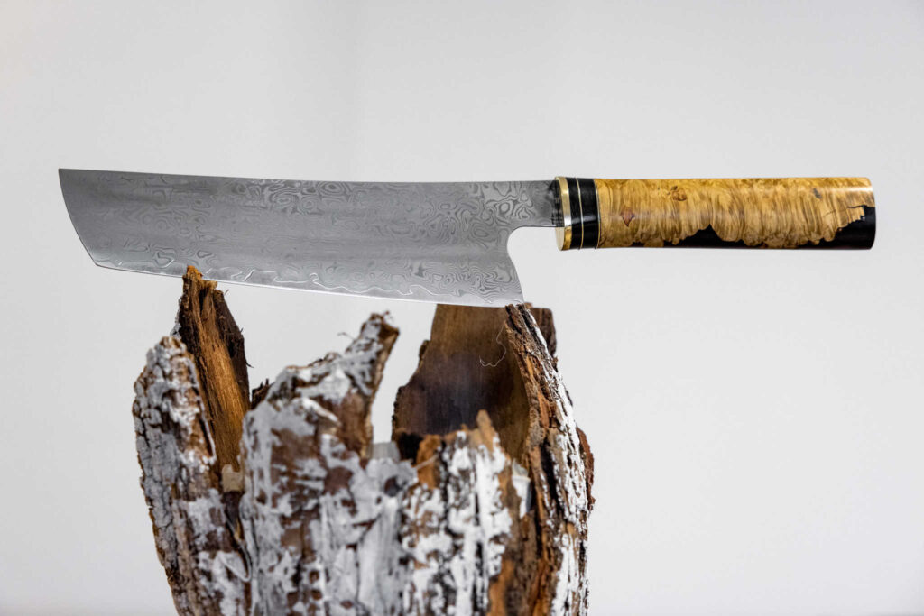 Kitchen knife — Damasc Stabilized wood & buffalo horn