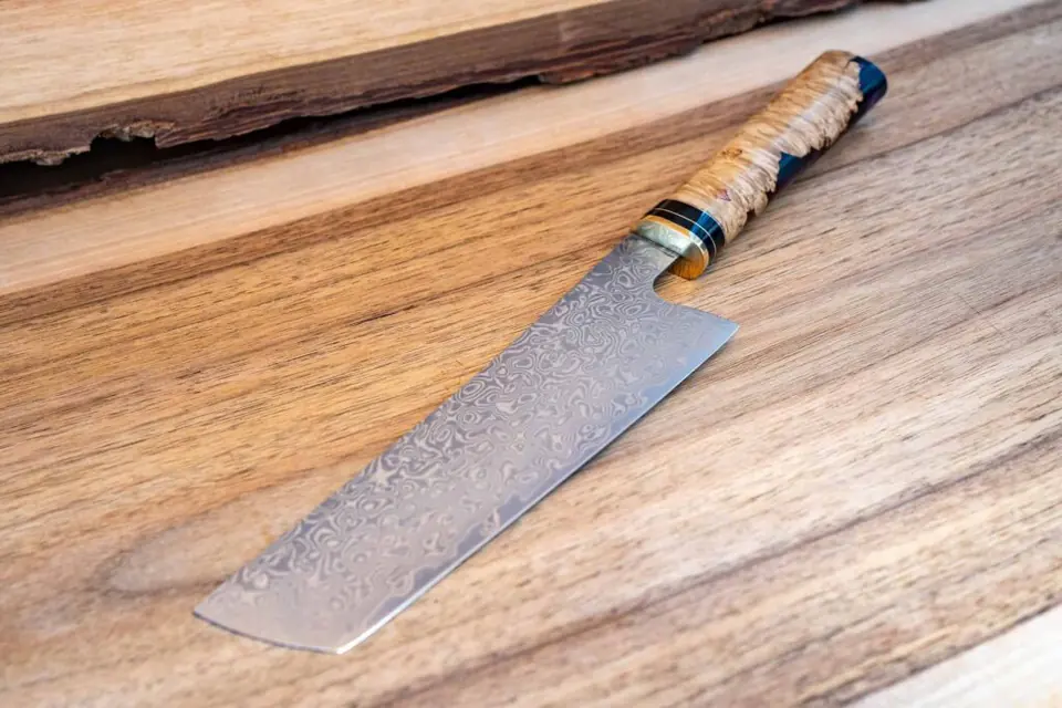 Harvest Nakiri — Damasc Stabilized wood & buffalo horn