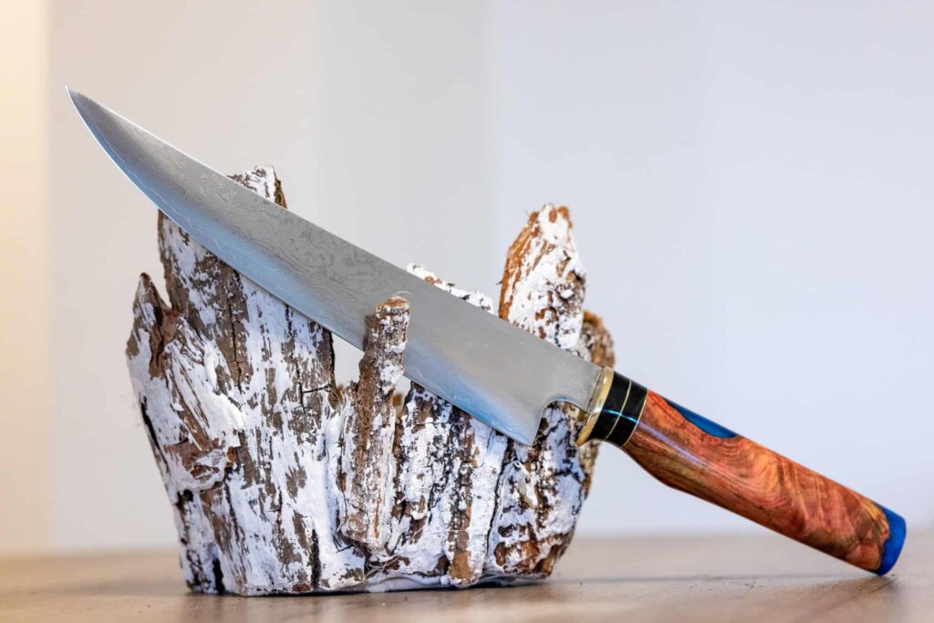 Kitchen knife — Damasc Stabilized wood & buffalo horn